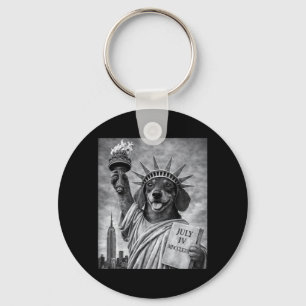 Dog statue liberty fun freedom white black keychain