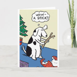 Dog Stick Christmas Present Greeting Card