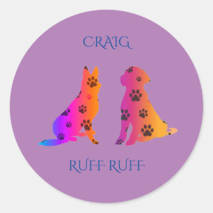 Dog stickers with child's name.