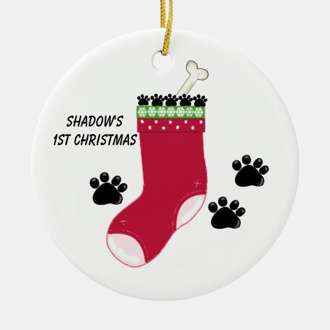 Dog Stocking and Paw Prints Ornament (Front)