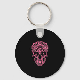 Dog Sugar Skull Pink Ribbon Breast Cancer Keychain