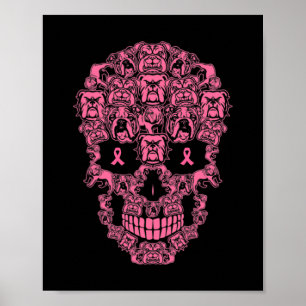Dog Sugar Skull Pink Ribbon Breast Cancer Poster