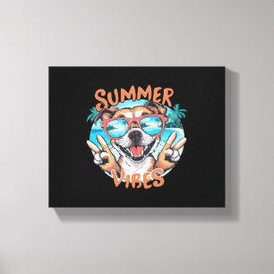 Dog Summer Vibes with Ocean Vacation Feel Canvas Print
