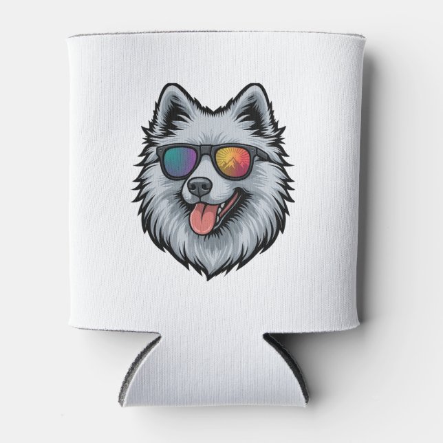 Dog Sunglasses Mountain Sunset Reflection Can Cooler (Front)