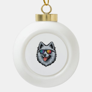 Dog Sunglasses Mountain Sunset Reflection Ceramic Ball Christmas Ornament