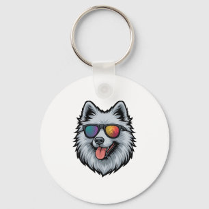 Dog Sunglasses Mountain Sunset Reflection Keychain