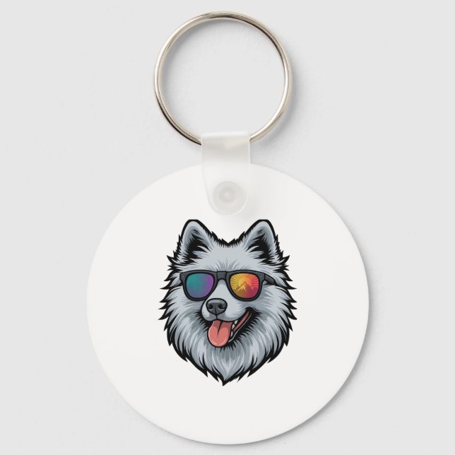 Dog Sunglasses Mountain Sunset Reflection Keychain (Front)