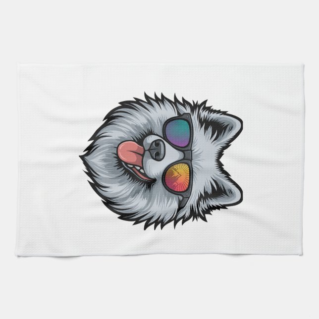 Dog Sunglasses Mountain Sunset Reflection Kitchen Towel (Horizontal)