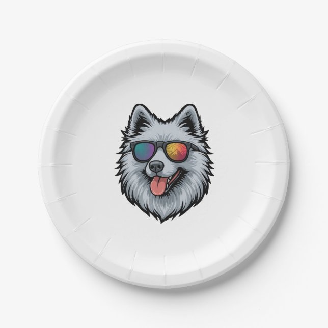 Dog Sunglasses Mountain Sunset Reflection Paper Plate (Front)