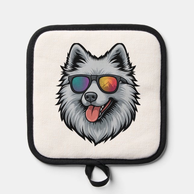 Dog Sunglasses Mountain Sunset Reflection Pot Holder (Front)