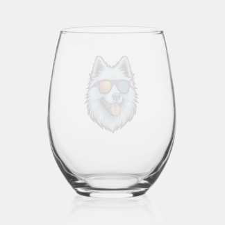 Dog Sunglasses Mountain Sunset Reflection Stemless Wine Glass