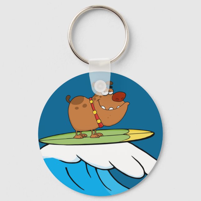 dog surfing cartoon keychain (Front)