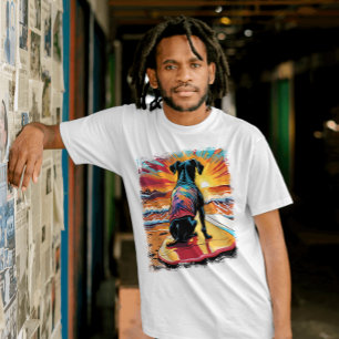 Dog Surfing Cute Colorful Comic Illustration T-Shirt