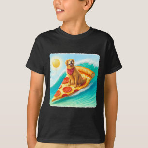Dog Surfs On Pizza Slice. Cheerful Dog Ndana Surfi T-Shirt