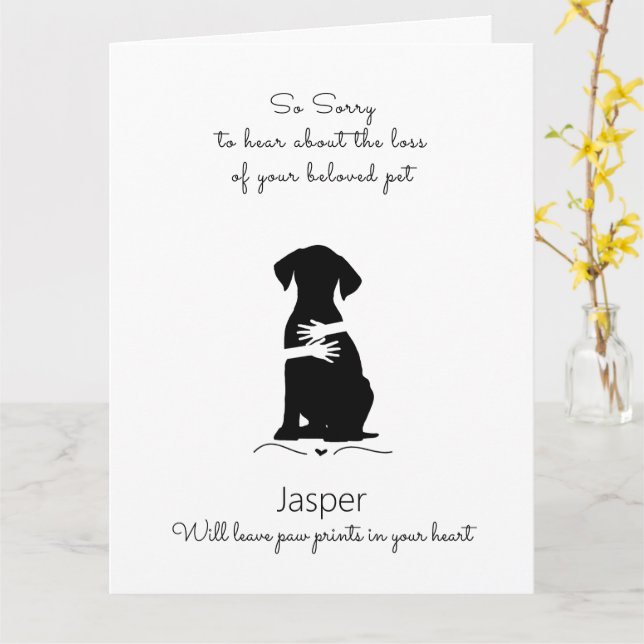 Dog Sympathy Card, custom name. Pet Loss  Card (Yellow Flower)