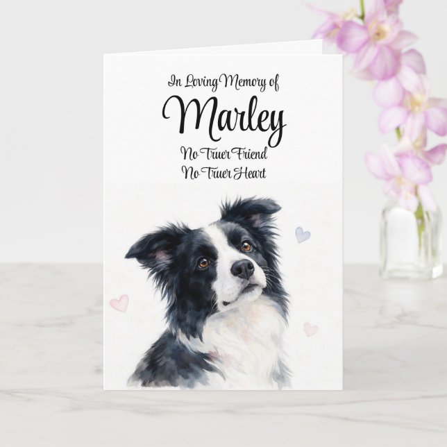 Dog Sympathy Personalized Name Border Collie Card (Orchid)