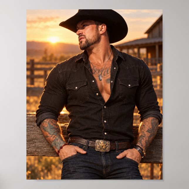 Dog Tag Sunset Cowboy Poster (Front)
