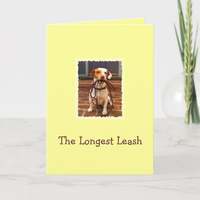 Dog taking the Longest Leash home Thank You Card (Front)