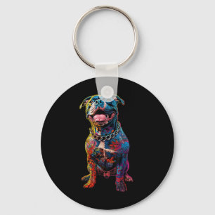 Dog Tattoos Pitbull Tattooed Colourful Tattooed Do Keychain