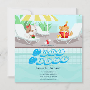Dog Teal Pool Party Birthday Invitation