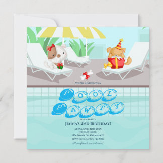 Dog Teal Pool Party Birthday Invitation