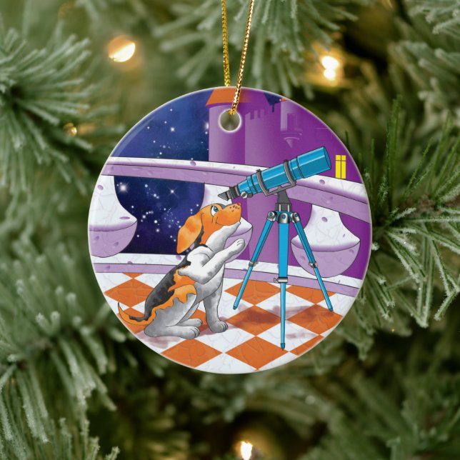 dog telescope ceramic ornament (Tree)