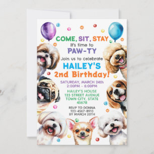 Dog Theme 2nd Birthday Party Invitation
