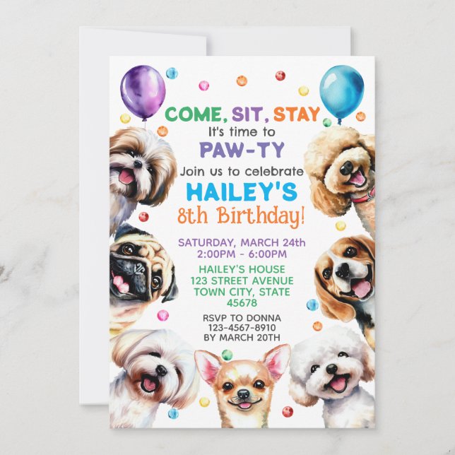 Dog Theme 8th Birthday Party Invitation (Front)