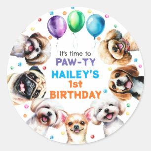 Dog Theme Birthday Party Classic Round Sticker
