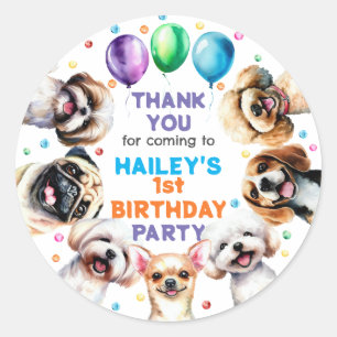 Dog Theme Birthday Party Thank You Classic Round Sticker