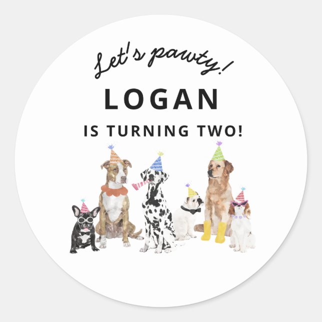 Dog Theme Let's Pawty Dog Birthday Party  Classic Round Sticker (Front)
