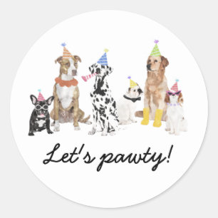 Dog Theme Let's Pawty Dog Party Classic Round Sticker