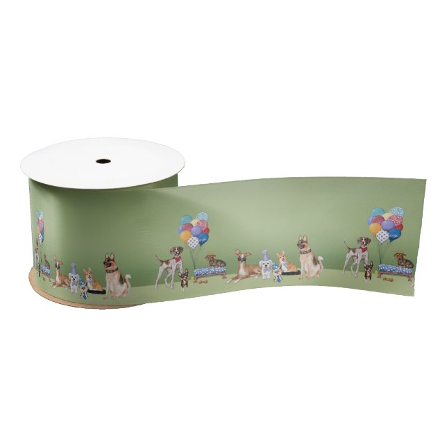 Dog Theme Party Happy Birthday    Satin Ribbon (Spool)