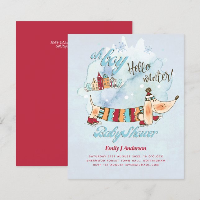 Dog Themed Baby Shower Dachshund Winter Christmas (Front/Back)