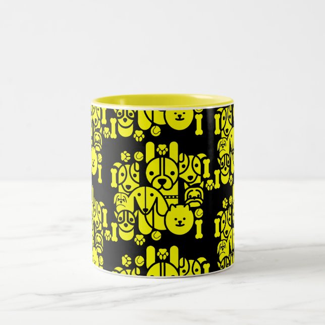 Dog Themed Patterned Two-Tone Coffee Mug (Center)