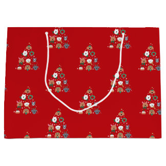 Dog Themed Red Christmas Large Gift Bag