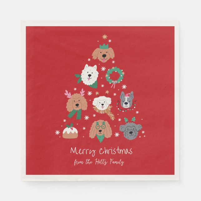 Dog Themed Red Christmas Napkin (Front)