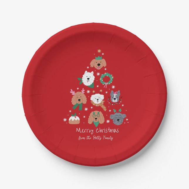 Dog Themed Red Christmas  Paper Plate (Front)