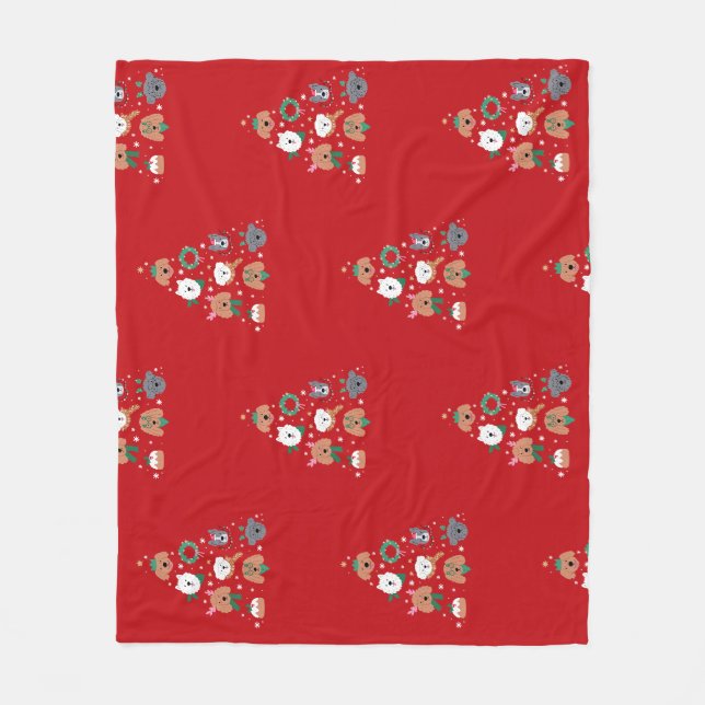 Dog Themed Red Christmas  Pet Fleece Blanket (Front)