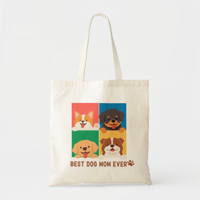 Dog-Themed Tote Bag	Vibrant 4-Grid Peek-a-Boo Pups (Front)