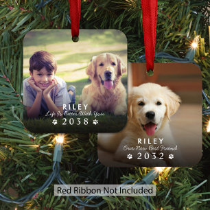 Dog Then And Now Christmas Photo Metal Ornament