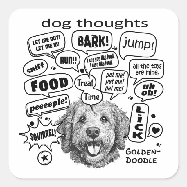 Dog Thoughts – Goldendoodle Square Sticker (Front)