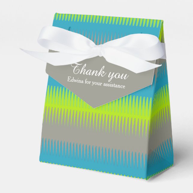 Dog tooth lines teal grey green thank you gift box (Front Side)