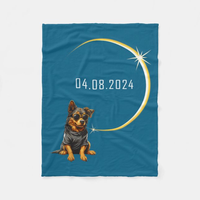 Dog Total Solar Eclipse 2024 Totality Funny Dog Gl Fleece Blanket (Front)