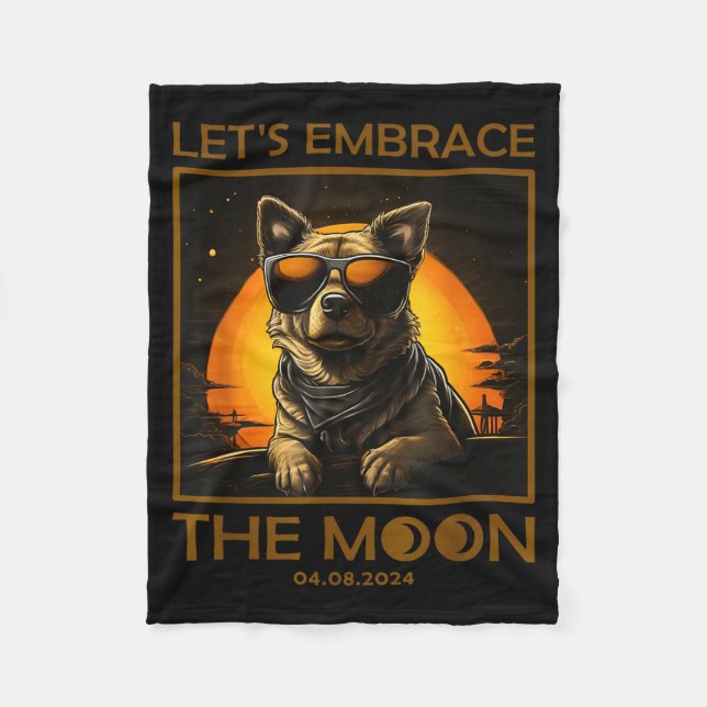 Dog Total Solar Eclipse Embrace Illustration Fleece Blanket (Front)