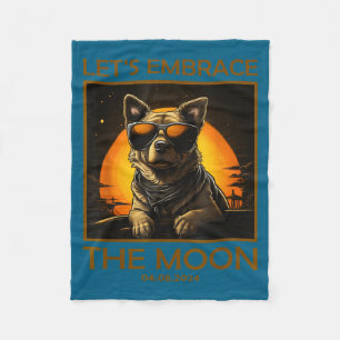 Dog Total Solar Eclipse Embrace Illustration Fleece Blanket