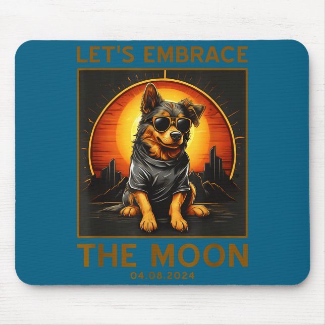 Dog Total Solar Eclipse Embrace Illustration Mouse Pad (Front)