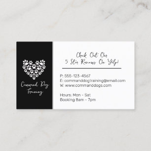 Dog Trainer Black Paw Print Heart Business Card