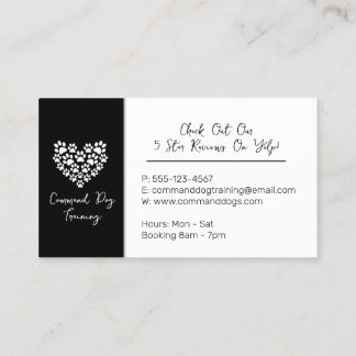 Dog Trainer Black White Paw Print Business Card