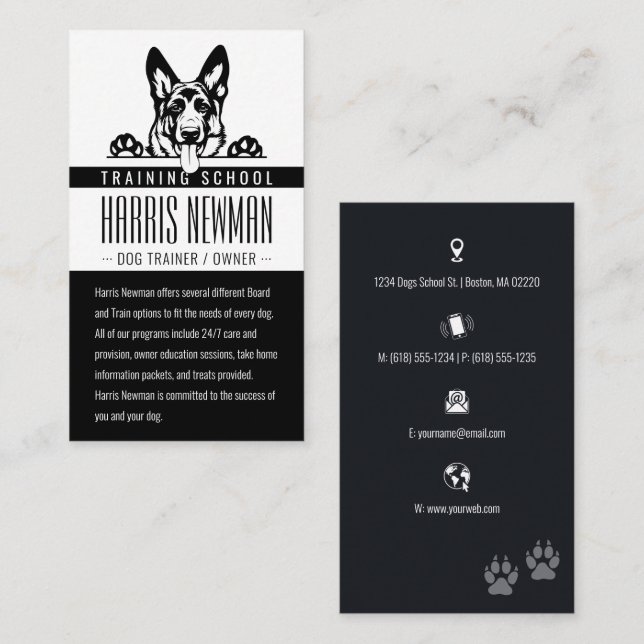 Dog Trainer | Dog Training School Black Business Card (Front/Back)